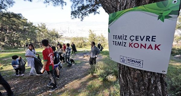 Konak’ta el ele orman temizliği: 2 saatte 750 poşet çöp toplandı